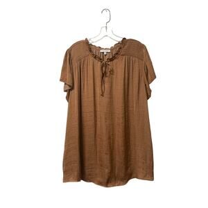 Maison D’Amelie Silky Camel Brown Flutter Short Sleeve Top Size Quiet Luxury 3XL